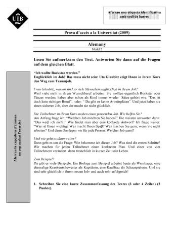 Examen de Alemán (selectividad de 2009)
