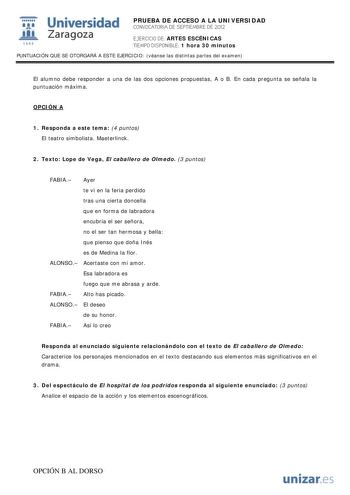 Examen de Artes Escénicas (PAU de 2012)