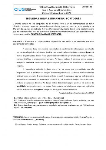 Examen de Portugués (ABAU de 2022)