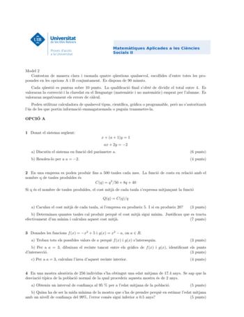 Examen de Matemáticas Aplicadas a las Ciencias Sociales (PBAU de 2020)