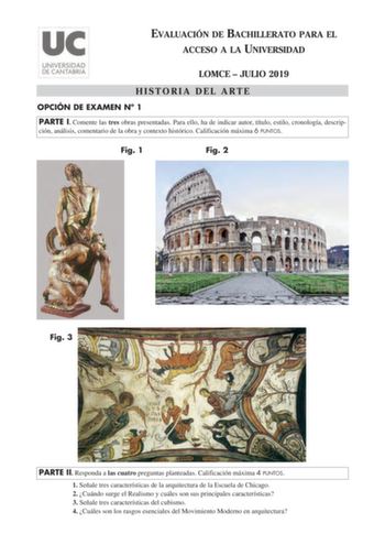Examen de Historia del Arte (EBAU de 2019)