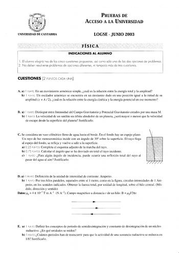 Examen de Física (selectividad de 2003)