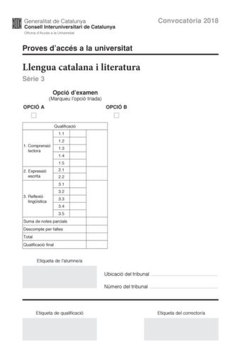 Examen de Lengua Catalana y Literatura (PAU de 2018)