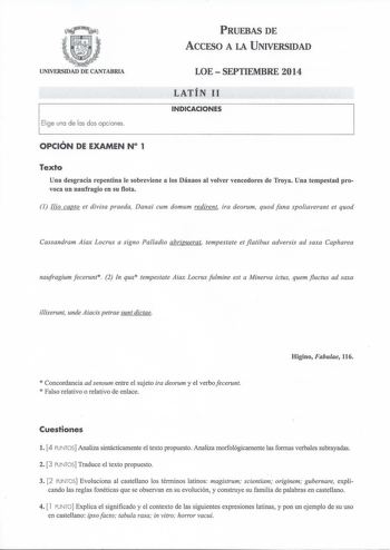 Examen de Latín II (PAU de 2014)