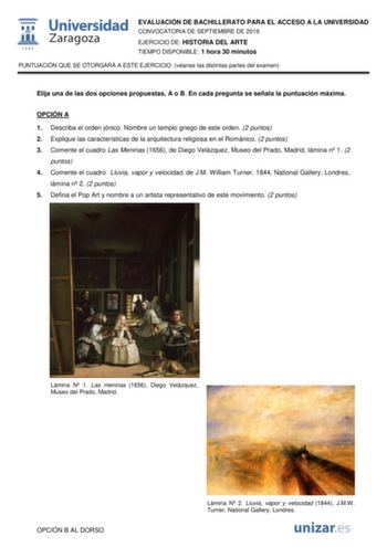 Examen de Historia del Arte (EvAU de 2019)