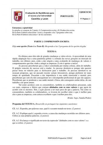Examen de Portugués (EBAU de 2022)