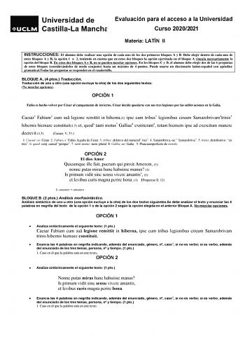 Examen de Latín II (EvAU de 2021)