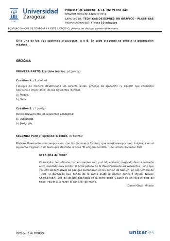 Examen de Técnicas de Expresión Gráfico Plástica (PAU de 2014)