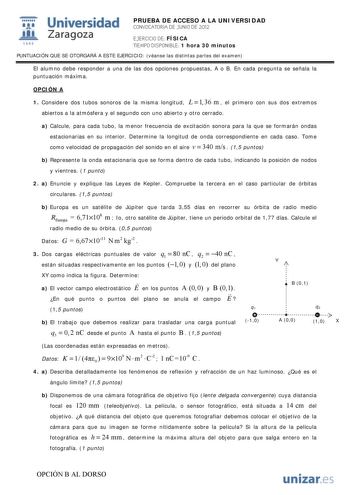 Examen de Física (PAU de 2012)