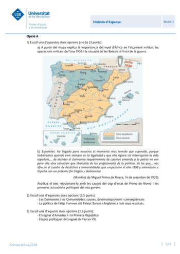 Examen de Historia de España (PBAU de 2018)