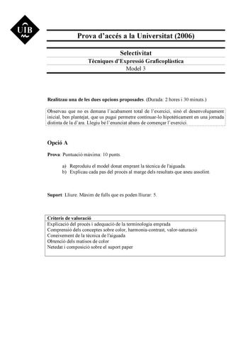 Examen de Técnicas de Expresión Gráfico Plástica (selectividad de 2006)