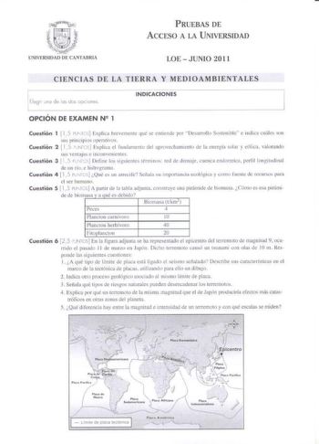 Examen de Ciencias de la Tierra y Medioambientales (PAU de 2011)