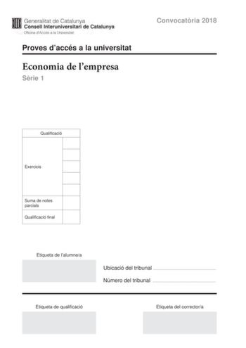 Examen de Economía de la Empresa (PAU de 2018)