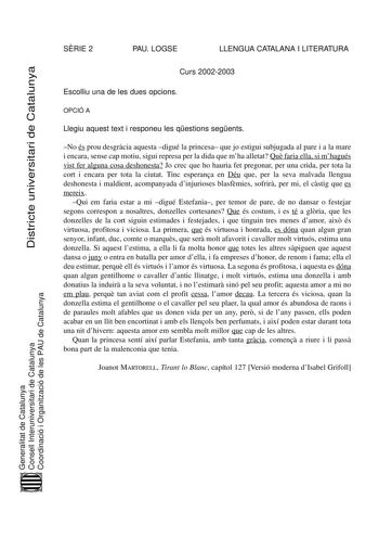 Examen de Lengua Catalana y Literatura (selectividad de 2003)