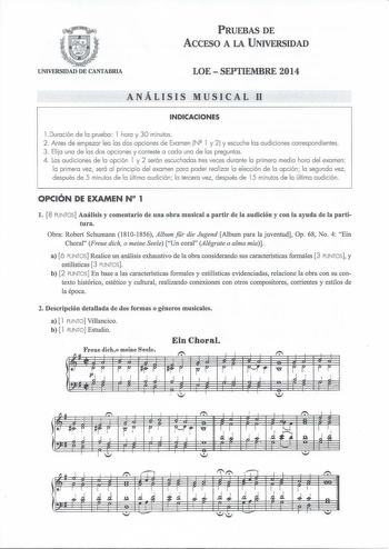 Examen de Análisis Musical (PAU de 2014)