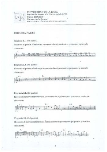 Examen de Lenguaje y Práctica Musical (PAU de 2010)