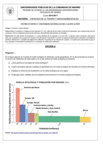 Examen de Ciencias de la Tierra y Medioambientales (PAU de 2011)