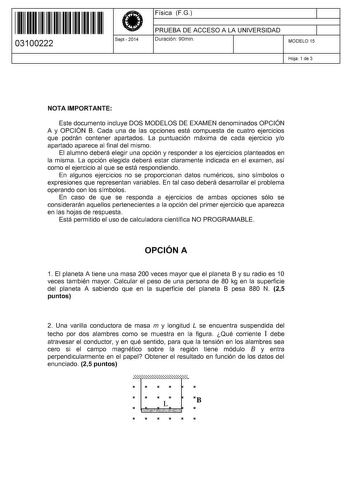 Examen de Física (PAU de 2014)