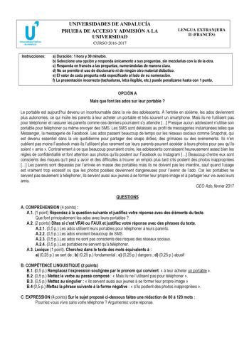 Examen de Francés (PEvAU de 2017)