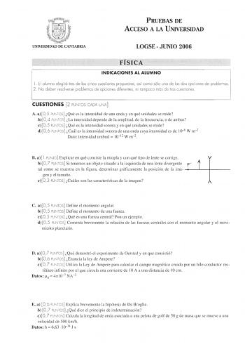 Examen de Física (selectividad de 2006)