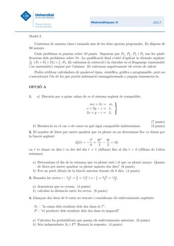 Examen de Matemáticas II (PBAU de 2017)