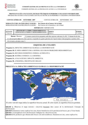 Examen de Ciencias de la Tierra y Medioambientales (selectividad de 2007)