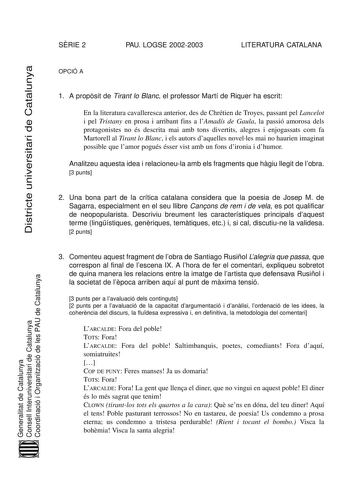 Examen de Literatura Catalana (selectividad de 2003)