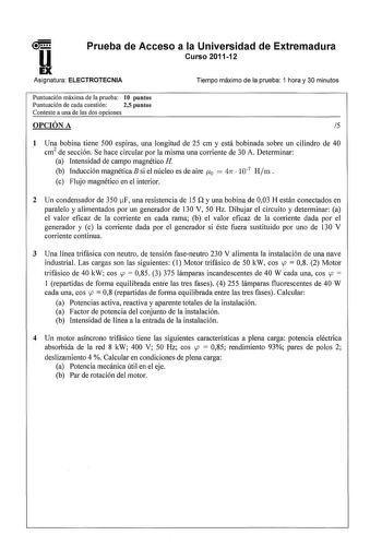 Examen de Electrotecnia (PAU de 2012)
