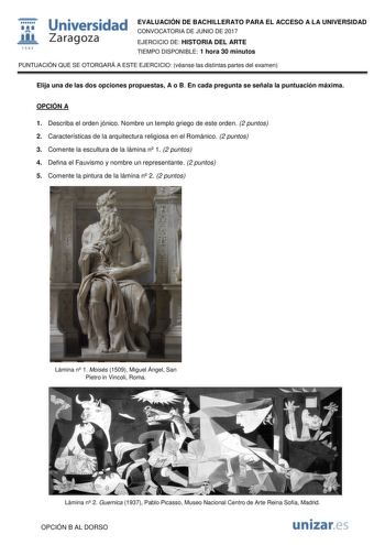 Examen de Historia del Arte (EvAU de 2017)