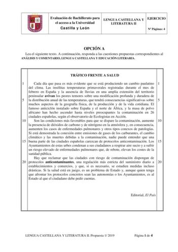 Examen de Lengua Castellana y Literatura (EBAU de 2019)