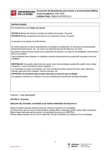 Examen de Dibujo Artístico II (EBAU de 2024)