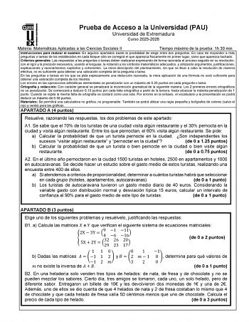 Matemáticas Aplicadas a las Ciencias Sociales – EBAU Extremadura (2026)