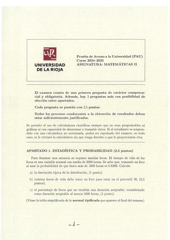 Examen de Matemáticas II (EBAU de 2025)