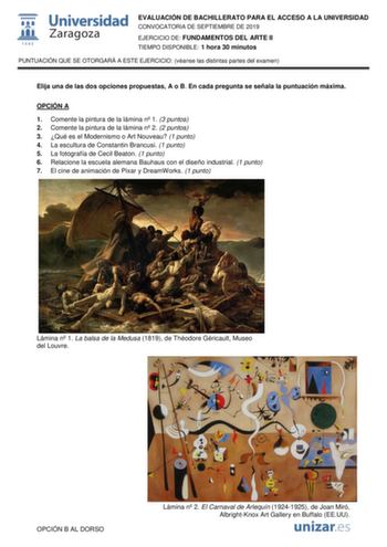 Examen de Fundamentos del Arte (EvAU de 2019)