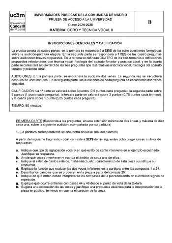 Examen de Coro y Técnica Vocal (EvAU de 2025)