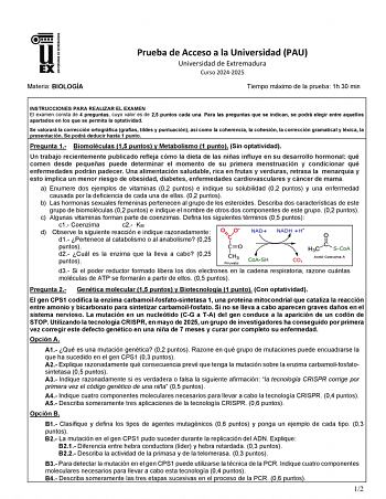 Examen de Biología (EBAU de 2025)