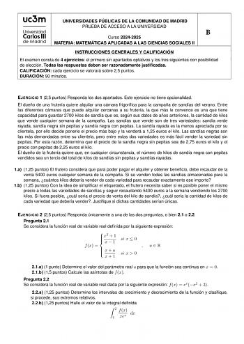 Examen de Matemáticas Aplicadas a las Ciencias Sociales (EvAU de 2025)
