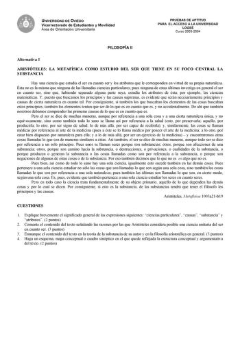 Examen de Historia de la Filosofía (selectividad de 2004)