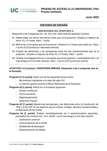 Examen de Historia de España (EBAU de 2025)