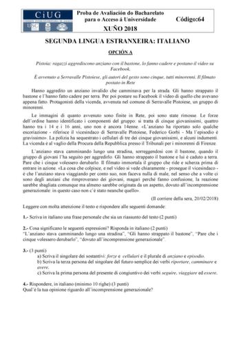 Examen de Italiano (ABAU de 2018)