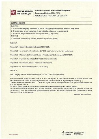 Examen de Historia de España (EBAU de 2025)