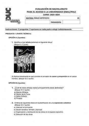 Examen de Dibujo Artístico II (EBAU de 2024)