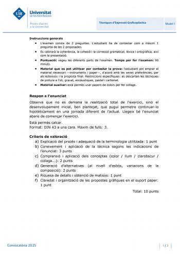 Examen de Técnicas de Expresión Gráfico Plástica (PBAU de 2025)