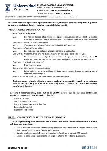 Examen de Literatura Dramática (EvAU de 2025)
