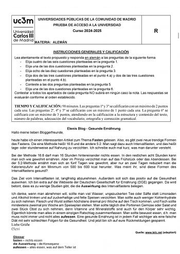 Examen de Alemán (EvAU de 2025)