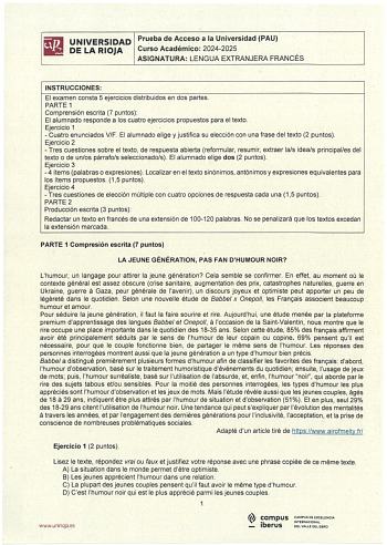 Examen de Francés (EBAU de 2025)
