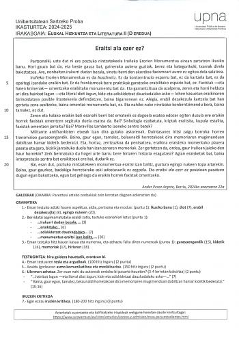 Examen de Lengua Vasca y Literatura (EvAU de 2025)