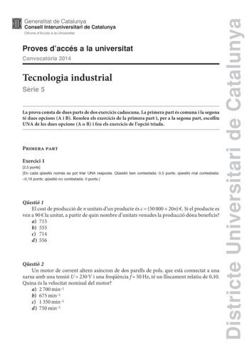 Examen de Tecnología Industrial (PAU de 2014)