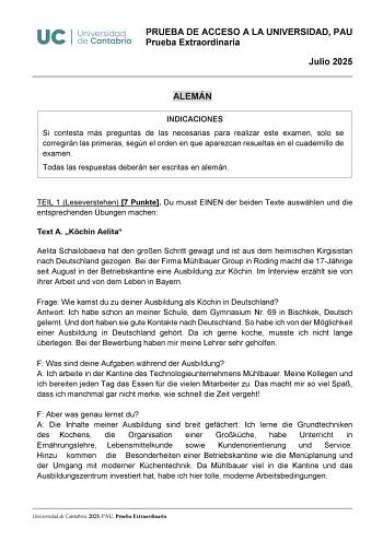 Examen de Alemán (EBAU de 2025)