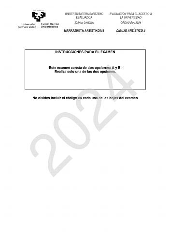 Examen de Dibujo Artístico II (EAU de 2024)